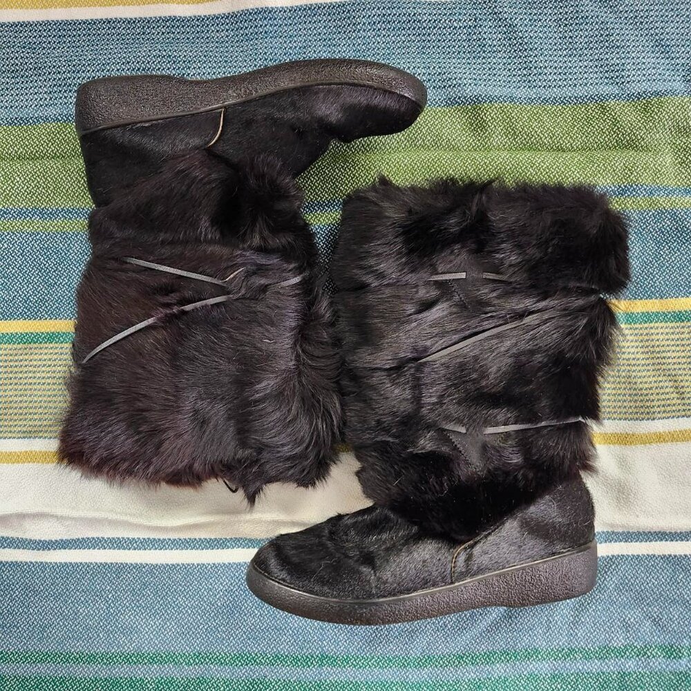vintage 90s Black real fur après-ski boots